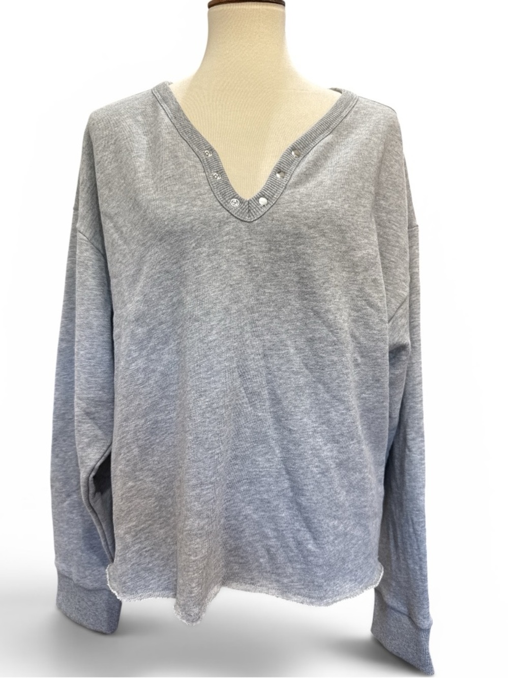 Girls' Gray V-Neck Snap-Detail Sweatshirt #481